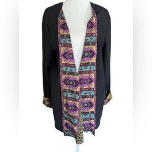 RVCA Black Open-Front Blazer with Purple, Pink, Teal and Gold Trim